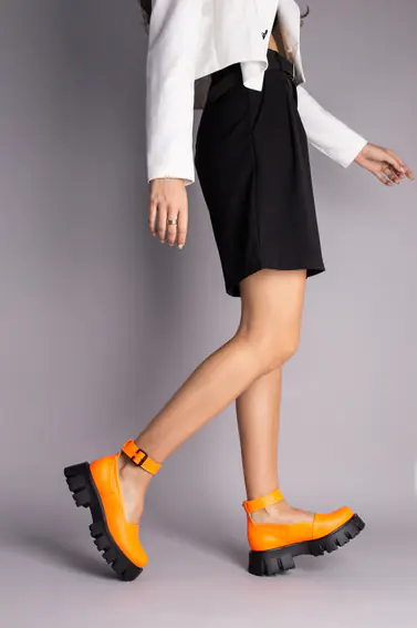Туфли женские кожаные оранжевые на массивной подошве фото 4 — интернет-магазин Tapok