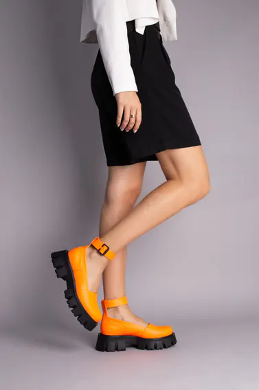 Туфли женские кожаные оранжевые на массивной подошве фото 5 — интернет-магазин Tapok