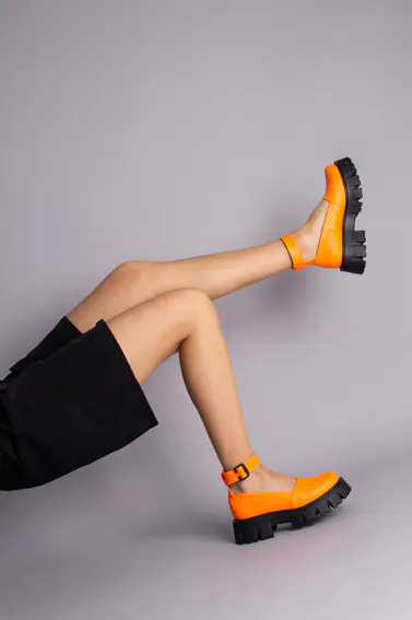 Туфли женские кожаные оранжевые на массивной подошве фото 7 — интернет-магазин Tapok