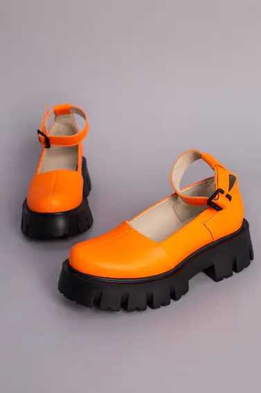 Туфли женские кожаные оранжевые на массивной подошве фото 9 — интернет-магазин Tapok