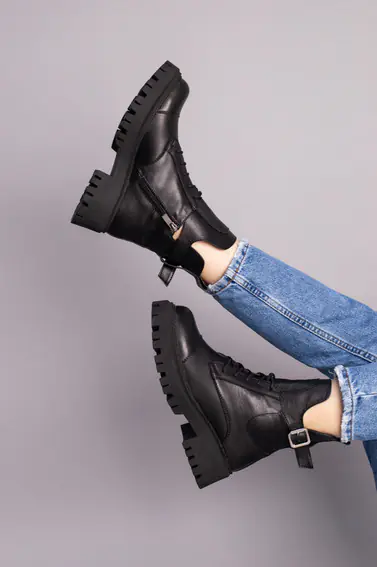 Ботинки женские кожаные черного цвета зимние фото 6 — интернет-магазин Tapok