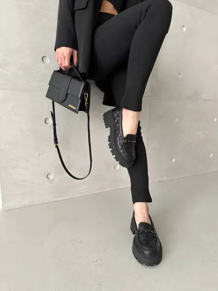 Лоферы женские кожаные стеганые черные фото 3 — интернет-магазин Tapok
