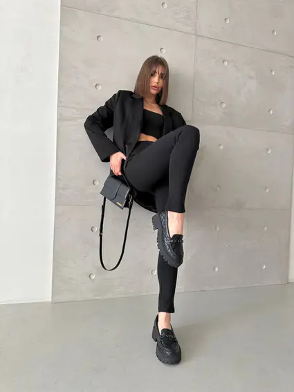 Лоферы женские кожаные стеганые черные фото 4 — интернет-магазин Tapok