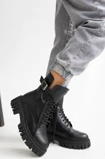 Женские ботинки кожаные зимние черные Udg 2202/1А набивная шерсть