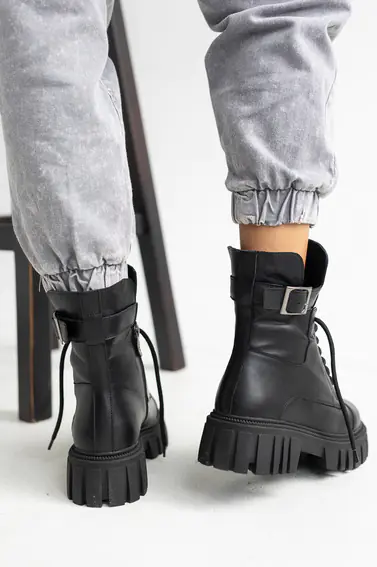 Женские ботинки кожаные зимние черные Udg 2202/1А набивная шерсть фото 6 — интернет-магазин Tapok