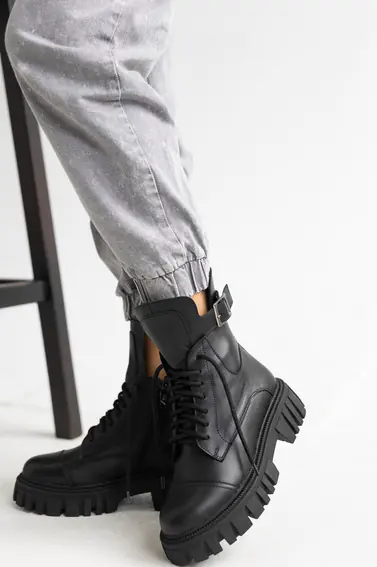 Женские ботинки кожаные зимние черные Udg 2202/1А набивная шерсть фото 9 — интернет-магазин Tapok