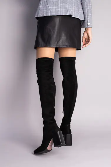 Сапоги-чулки женские замшевые черные на каблуке фото 4 — интернет-магазин Tapok