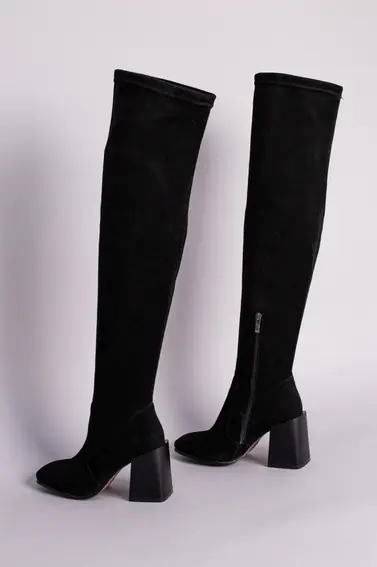Сапоги-чулки женские замшевые черные на каблуке фото 7 — интернет-магазин Tapok