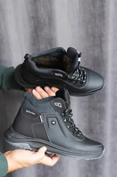 Мужские кроссовки кожаные зимние черные Splinter Б 1719/2 на меху фото 2 — интернет-магазин Tapok