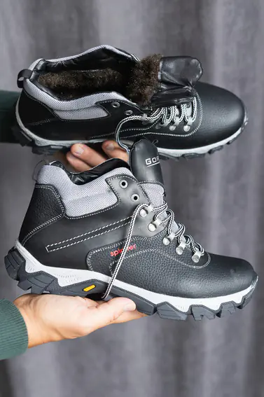 Чоловічі кросівки шкіряні зимові чорні Splinter Б 3212 на хутрі фото 2 — інтернет-магазин Tapok