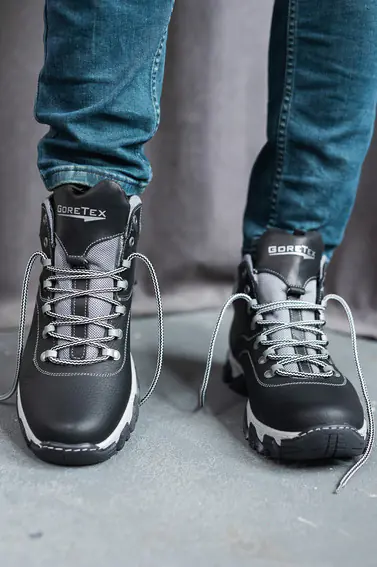 Мужские кроссовки кожаные зимние черные Splinter Б 3212 на меху фото 3 — интернет-магазин Tapok