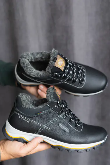 Чоловічі кросівки шкіряні зимові чорні Splinter Б 1214 на меху фото 2 — інтернет-магазин Tapok