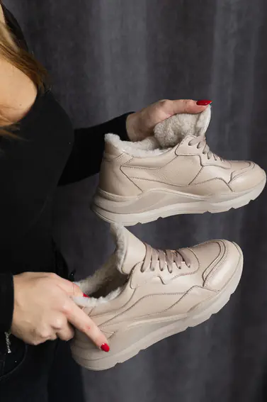 Жіночі кросівки шкіряні зимові бежеві Yuves 97780 На хутрі фото 2 — інтернет-магазин Tapok