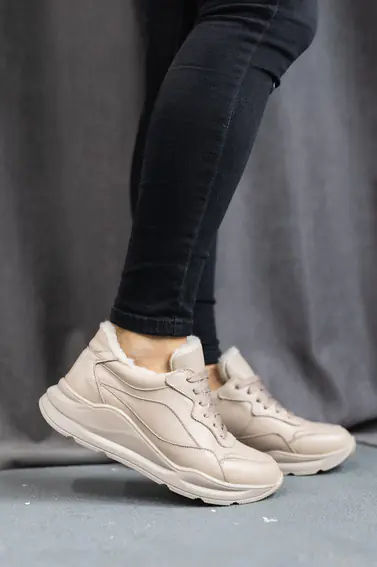 Жіночі кросівки шкіряні зимові бежеві Yuves 97780 На хутрі фото 3 — інтернет-магазин Tapok