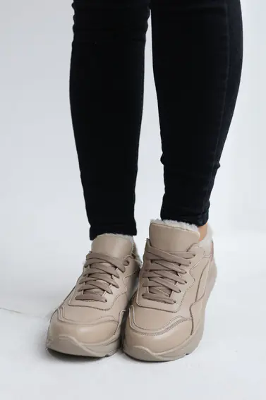 Жіночі кросівки шкіряні зимові бежеві Yuves 97780 На хутрі фото 8 — інтернет-магазин Tapok