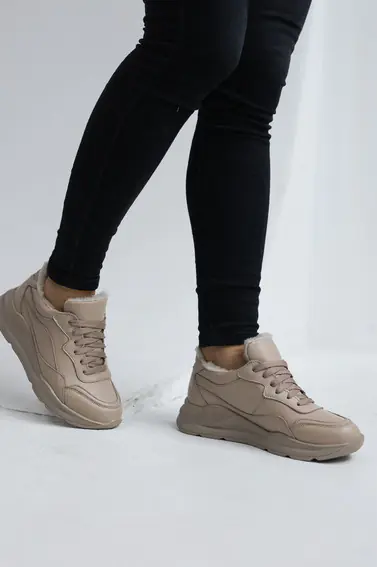Жіночі кросівки шкіряні зимові бежеві Yuves 97780 На хутрі фото 9 — інтернет-магазин Tapok