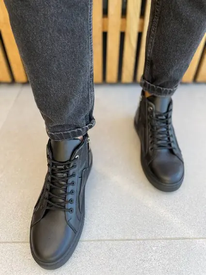 Ботинки мужские кожаные черные зимние фото 3 — интернет-магазин Tapok