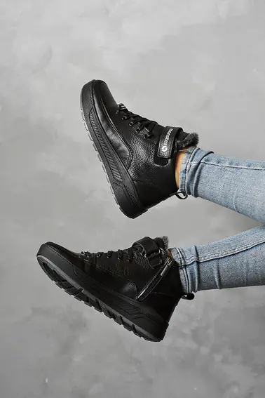 Подростковые ботинки кожаные зимние черные Monster BAS на шнурках фото 5 — интернет-магазин Tapok