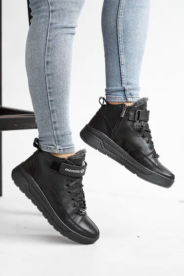 Підліткові черевики шкіряні зимові чорні Monster BAS на шнурках фото 8 — інтернет-магазин Tapok
