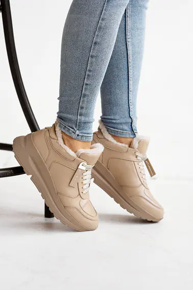 Жіночі кросівки шкіряні зимові бежеві Yuves 91175 На хутрі фото 6 — інтернет-магазин Tapok