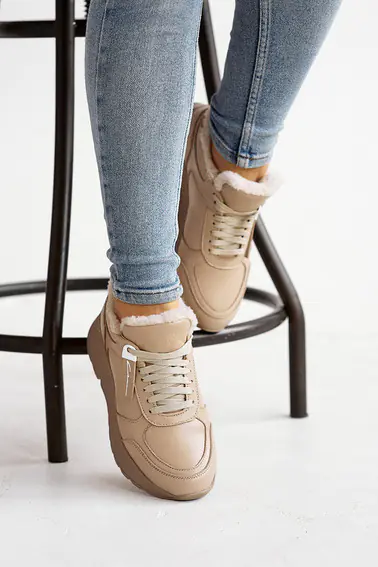 Жіночі кросівки шкіряні зимові бежеві Yuves 91175 На хутрі фото 8 — інтернет-магазин Tapok