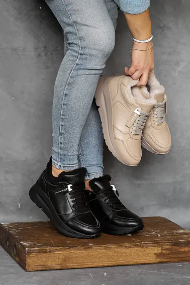 Жіночі кросівки шкіряні зимові бежеві Yuves 91175 На хутрі фото 11 — інтернет-магазин Tapok