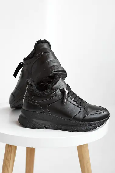 Женские кроссовки кожаные зимние черные Yuves 91175 На меху фото 3 — интернет-магазин Tapok