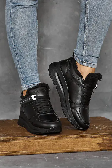 Жіночі кросівки шкіряні зимові чорні Yuves 91175 На хутрі фото 6 — інтернет-магазин Tapok