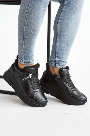 Жіночі кросівки шкіряні зимові чорні Yuves 91175 На хутрі фото 8 — інтернет-магазин Tapok