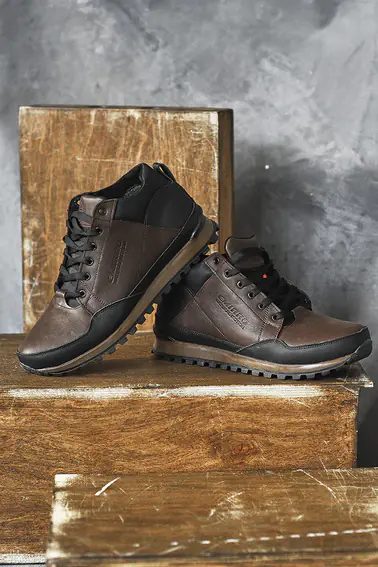 Мужские кроссовки кожаные зимние черные-коричневые Emirro 100 на меху фото 5 — интернет-магазин Tapok