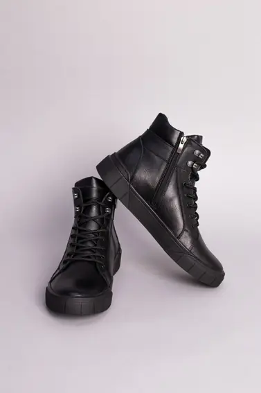 Ботинки мужские кожаные черного цвета зимние фото 3 — интернет-магазин Tapok