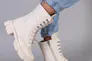 Ботинки женские кожаные молочные на шнурках и с замком на меху Фото 2