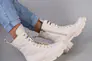 Ботинки женские кожаные молочные на шнурках и с замком на меху Фото 5
