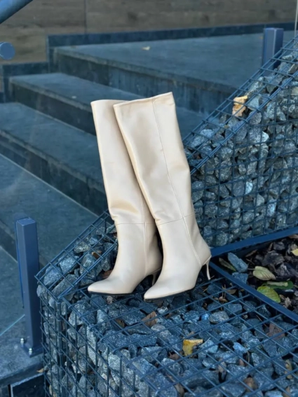 Сапоги-трубы женские кожаные песочные на небольшом каблуке зимние фото 19 — интернет-магазин Tapok