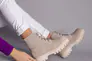 Ботинки женские замшевые бежевые на шнурках и с замком на меху Фото 8