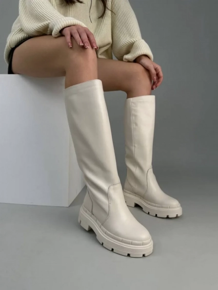 Сапоги женские кожаные молочного цвета зимние фото 15 — интернет-магазин Tapok