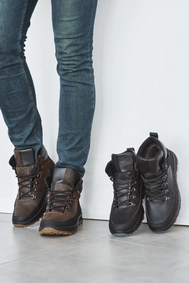 Мужские кроссовки кожаные зимние черные Nivas 006 на меху фото 2 — интернет-магазин Tapok