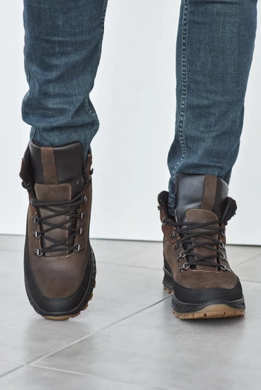 Мужские кроссовки кожаные зимние коричневые Nivas 006 на меху фото 5 — интернет-магазин Tapok