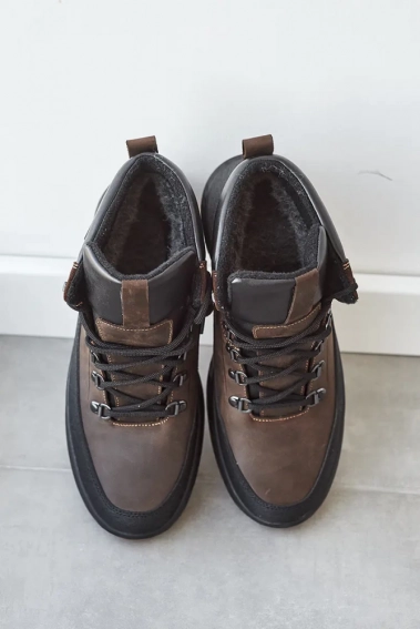 Мужские кроссовки кожаные зимние коричневые Nivas 006 на меху фото 6 — интернет-магазин Tapok