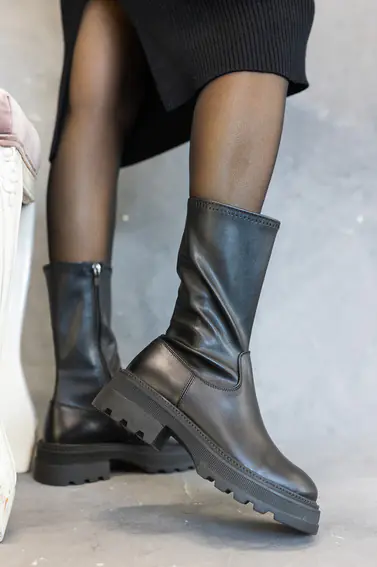 Женские ботинки кожаные весна/осень черные 105 store 522 на байке фото 6 — интернет-магазин Tapok