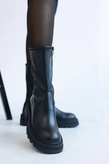 Женские ботинки кожаные весна/осень черные 105 store 522 на байке фото 10 — интернет-магазин Tapok