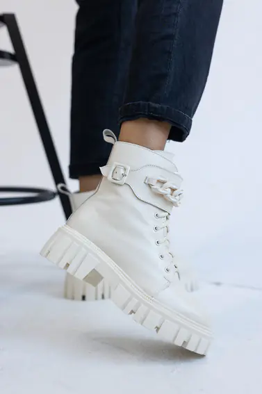 Жіночі черевики шкіряні зимові молочні Emirro Б 67 на хутрі фото 8 — інтернет-магазин Tapok