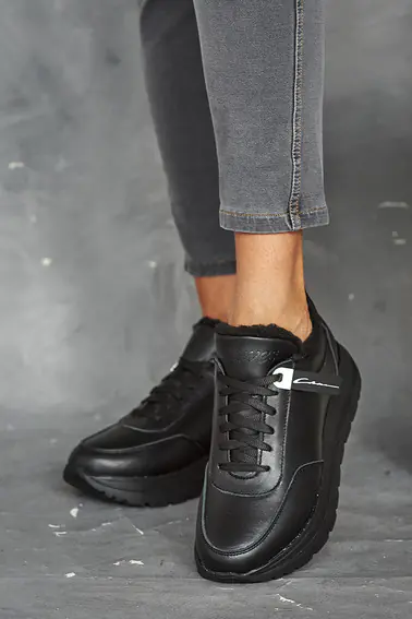 Женские кроссовки кожаные зимние черные Yuves 8011 на меху фото 9 — интернет-магазин Tapok