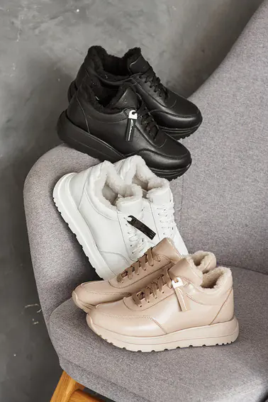 Жіночі кросівки шкіряні зимові білі Yuves 8011 на хутрі фото 5 — інтернет-магазин Tapok