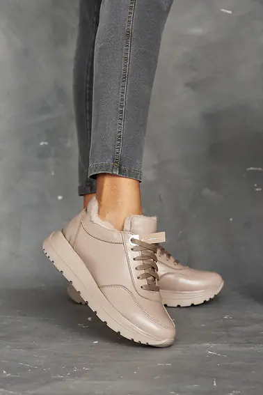 Жіночі кросівки шкіряні зимові бежеві Yuves 8011 на хутрі фото 6 — інтернет-магазин Tapok
