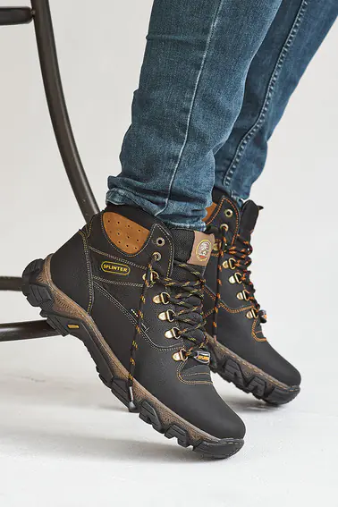 Чоловічі кросівки шкіряні зимові чорні Splinter Б 0213 на меху фото 4 — інтернет-магазин Tapok