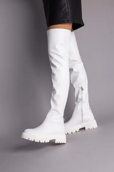 Сапоги чулки женские кожаные белые зимние фото 1 — интернет-магазин Tapok