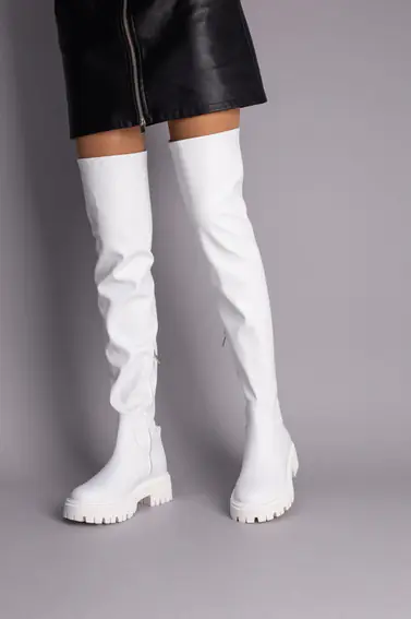 Сапоги чулки женские кожаные белые зимние фото 4 — интернет-магазин Tapok