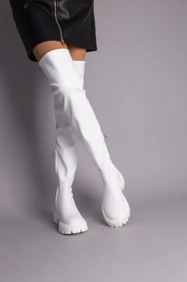 Сапоги чулки женские кожаные белые зимние фото 5 — интернет-магазин Tapok