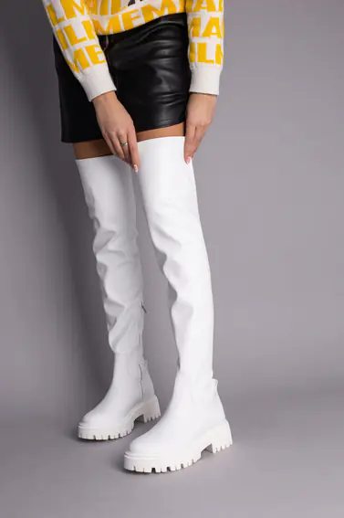 Сапоги чулки женские кожаные белые демисезонные фото 4 — интернет-магазин Tapok